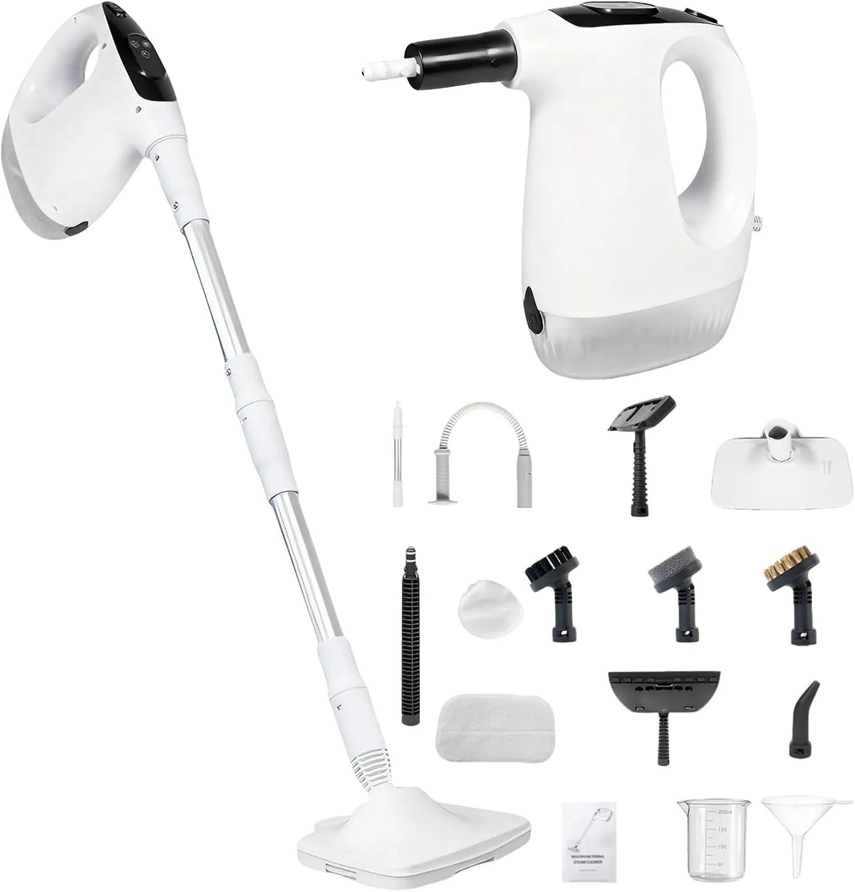 Dampfreiniger Multifunktionaler, Leistung 1200W 2-in-1 mit abnehmbarem Handdampfreiniger, 3 Dampfstufen, 15 s Aufheizzeit, & Dampfbesen, Teppiche