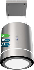 Cecotec Dunstabzugshaube 448000 210-W-Motor, Runde Insel 44 cm Bolero Flux Cre Inox A++. Edelstahloptik, Saugleistung 800 m³/h, Beleuchtung