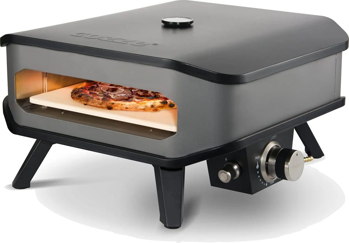 Gasgrill 90349, mit 34x34 cm Pizzastein tragbar Terrasse Balkon, Cozze 13' Gas Pizza Ofen, in Schwarz