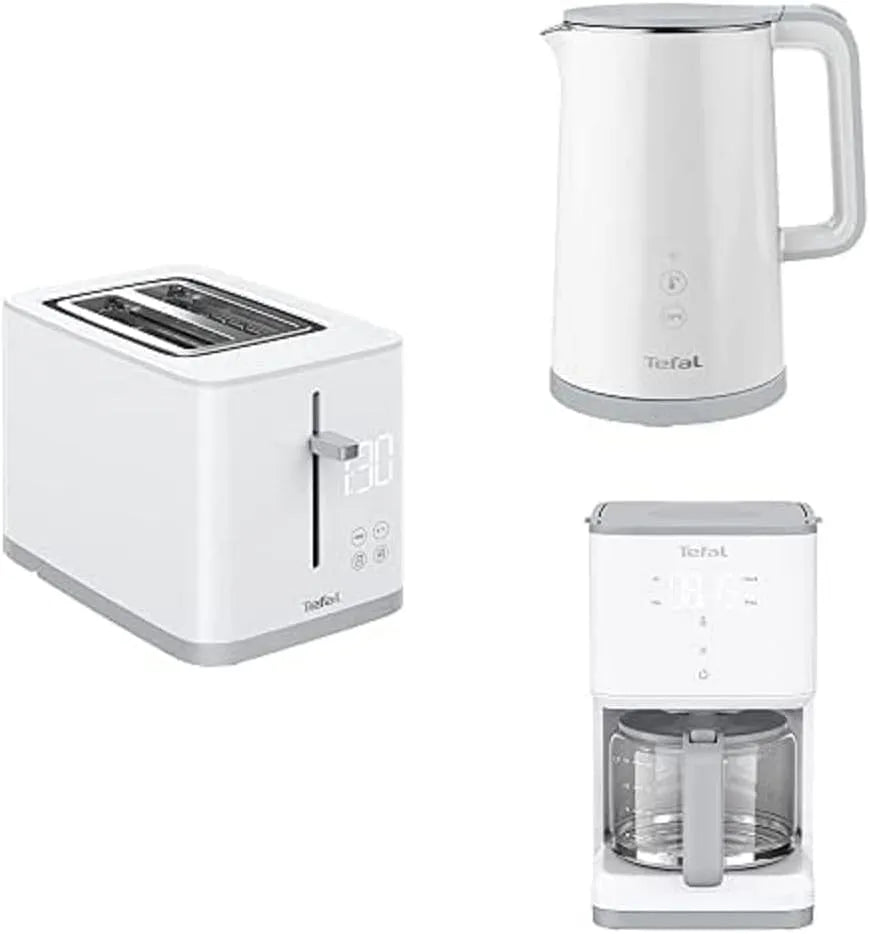 Tefal Toaster, mit Countdown-Funktion, Wasserkocher mit 5 Temperaturstufen, Sense Frühstücks-Set, Geräte mit digitaler Anzeige, weiß